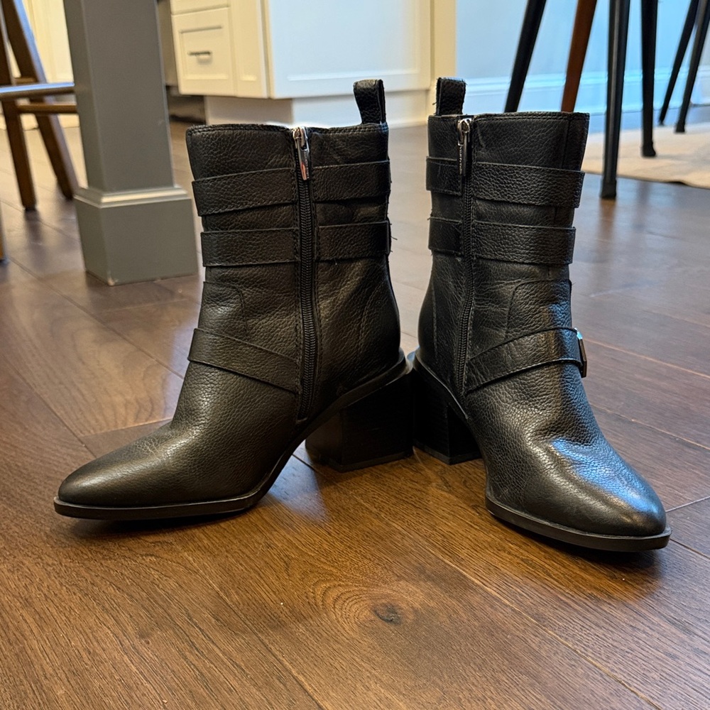 Vince Camuto Leather Buckle Mid-Shaft Boots Kempreea Black Size 8 C11-172
